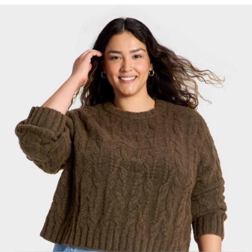 Universal Threads Dark Brown Cozy Cable Crewneck … - image 1